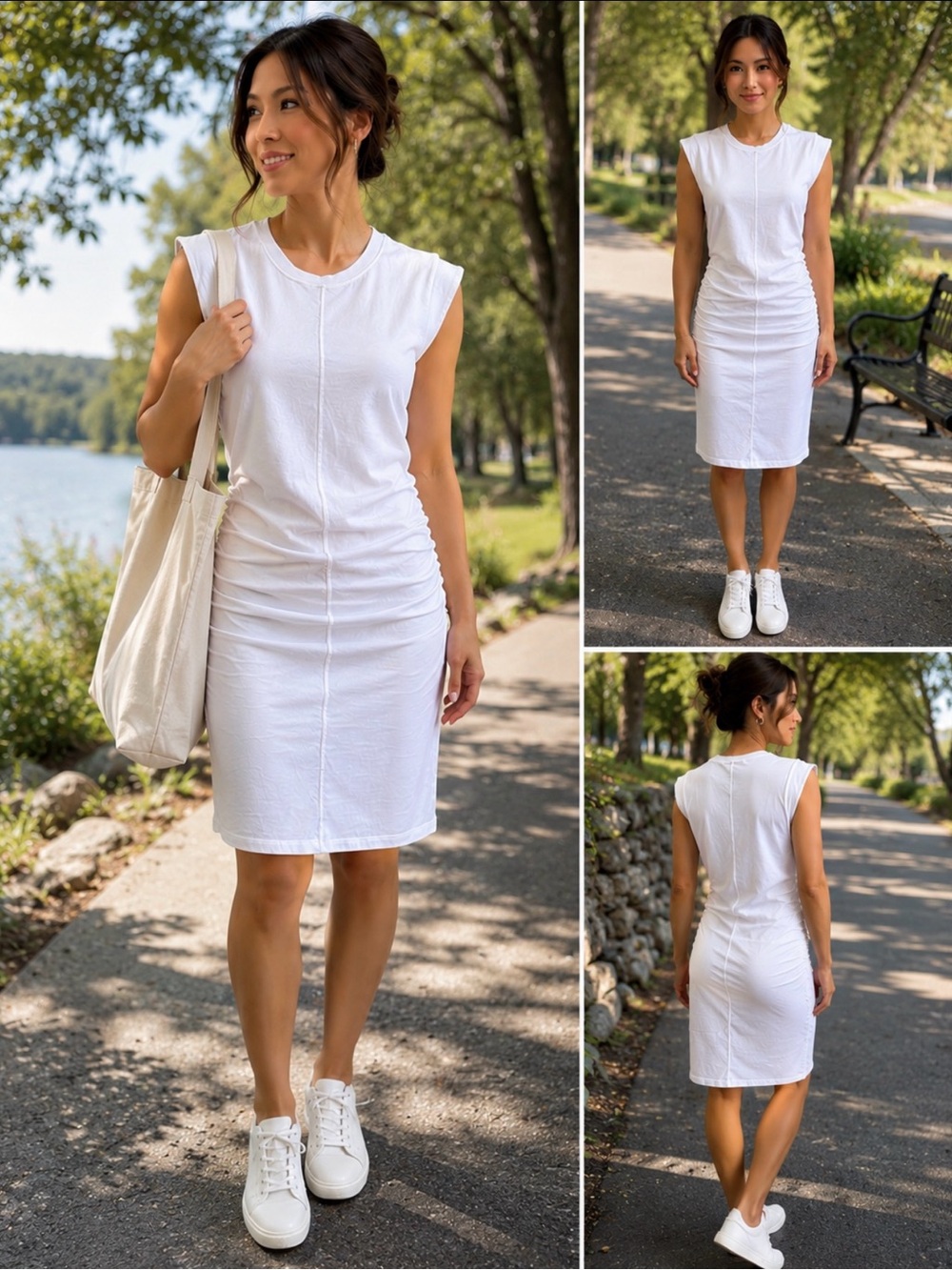 Treasure & Bond White Sleeveless Ruched Dress